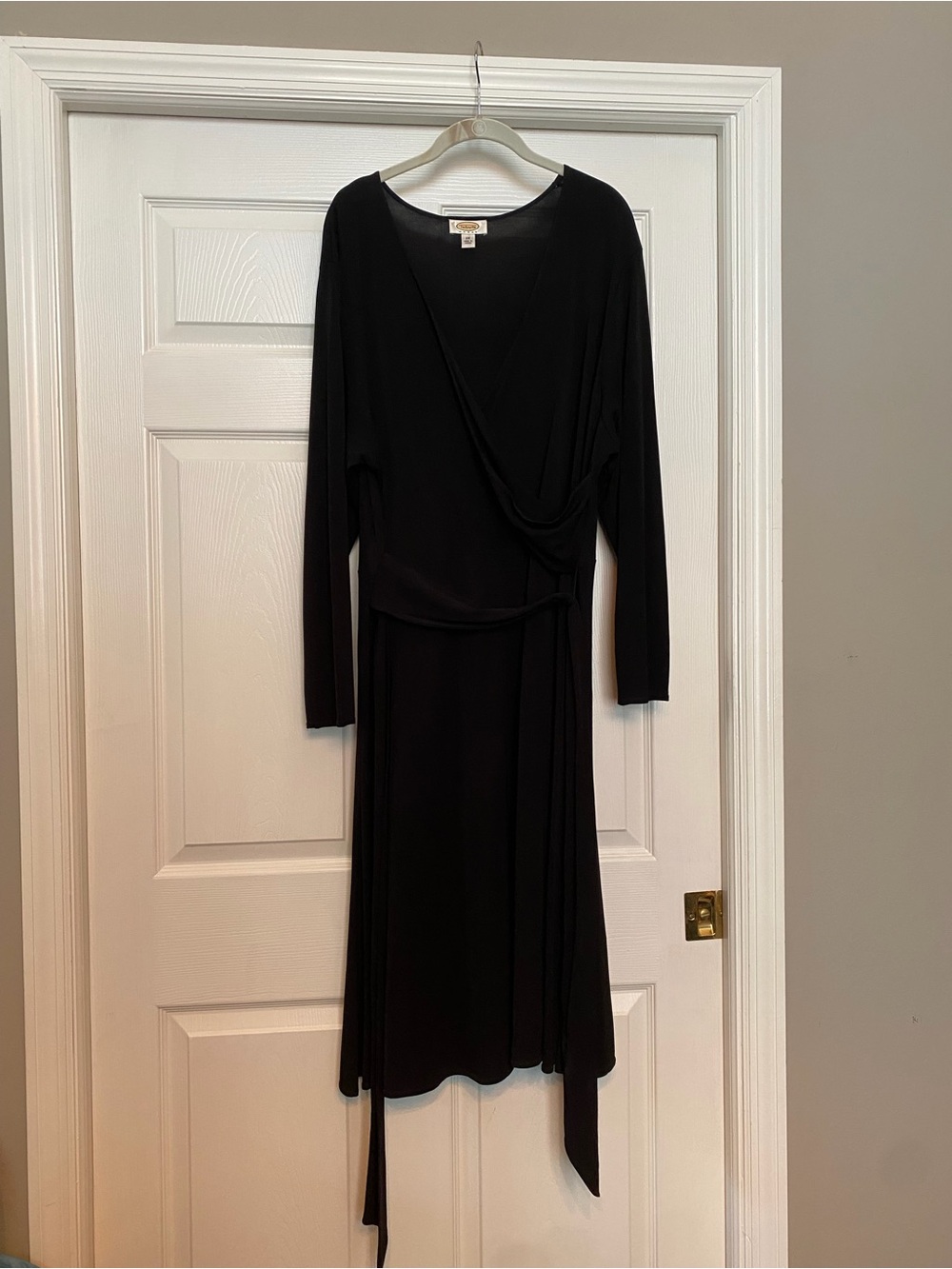 Talbots Black Long-Sleeve Wrap Midi Dress
